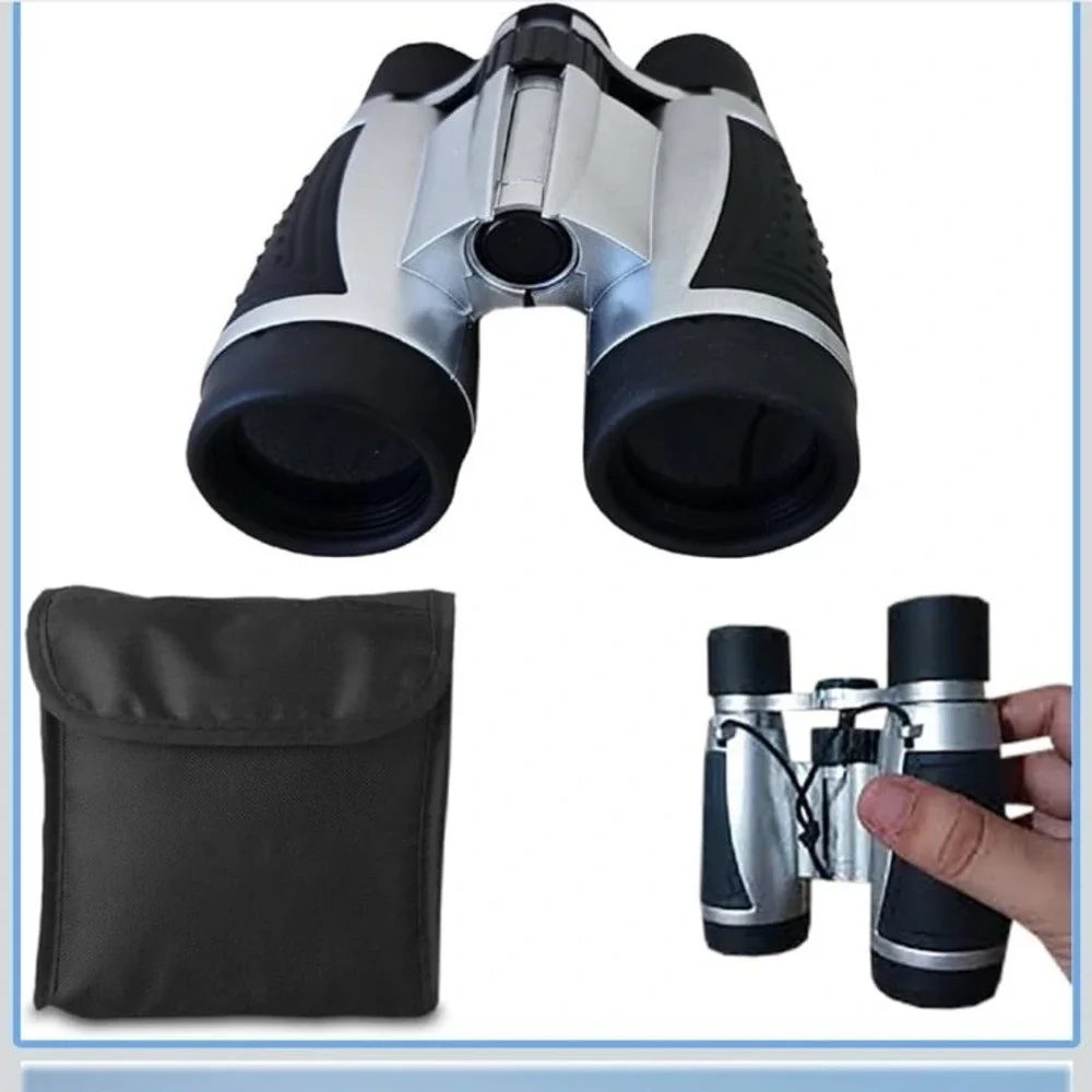 4x30 Magnifying Compact Binoculars for Adults and Kids – Grey with Adjustable St